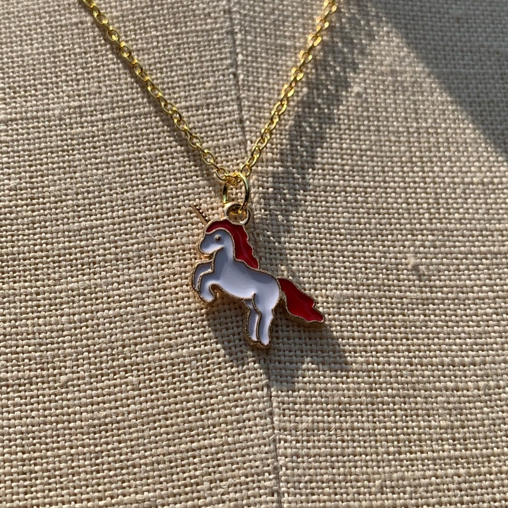 NWT Sterling Silver Plated Chain & Enamel Unicorn Alloy Metal Charm Necklace - Picture 7 of 11